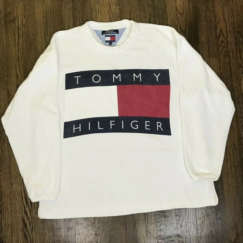 Vintage 90s Tommy Hilfiger White Big Logo Flag Spe